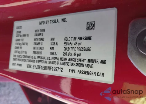 2022 Tesla Model 3 Long Range Dual Motor All-Wheel Drive from USA, damaged, VIN 5YJ3E1EB8NF199712